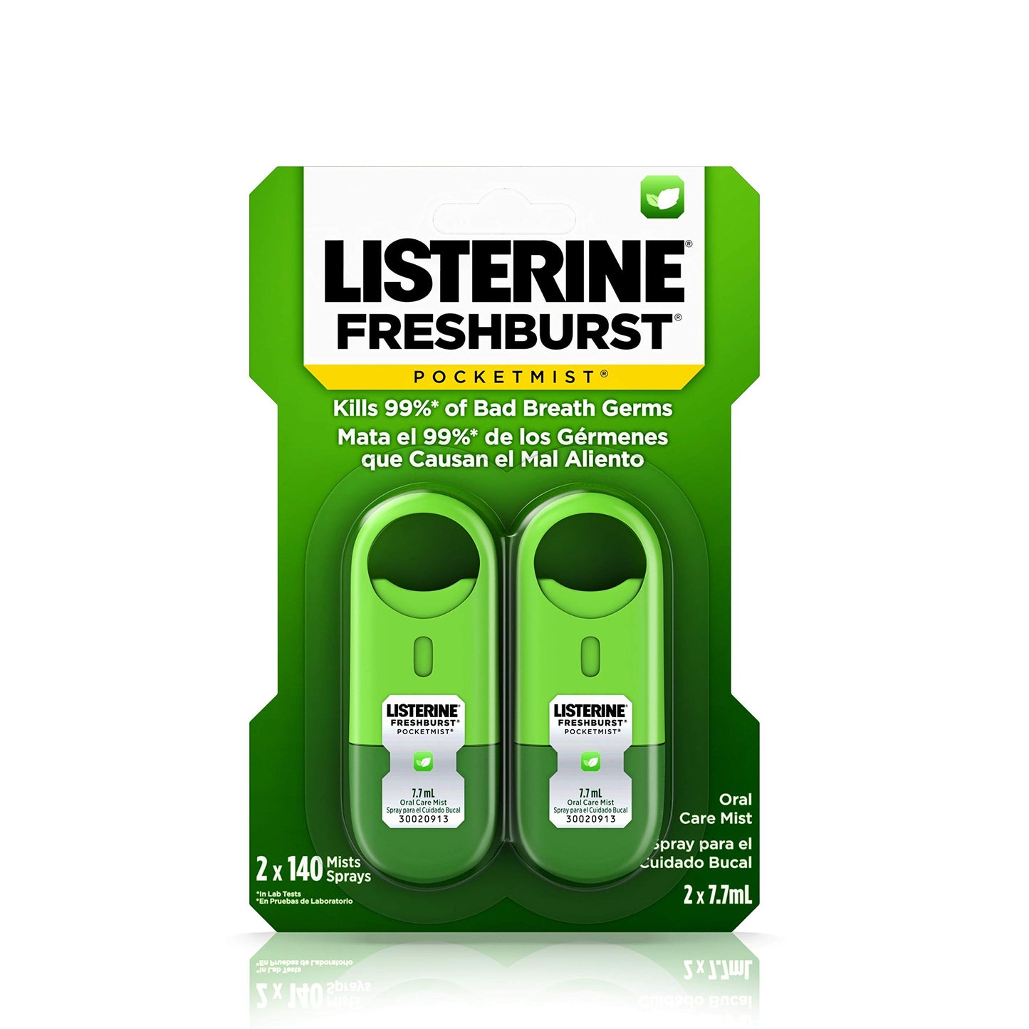 Listerine Freshburst Pocketmist Fresh Breath Mist, Non-Aerosol Sugar-Free Oral Care Spray For Bad Breath, 7.7 mL, 2 Pack