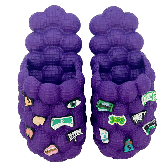 Bubble Slides, Bubble Slippers, Massage Bubble Slides Slippers for Women Men, Funny Lychee Non-slip Spa Slippers, Soft Pillow Stress Relief Slides, Reflexology Sandals for Ladies Slides (11.5-12.5WOMEN/10-11MEN, DIY-Purple, numeric_11_point_5)