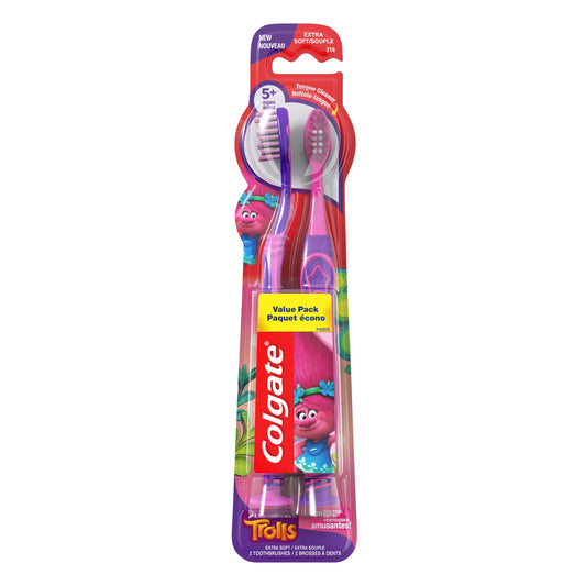 Colgate Kids Toothbrush, Trolls Value Pack, Extra Soft, 2 Count