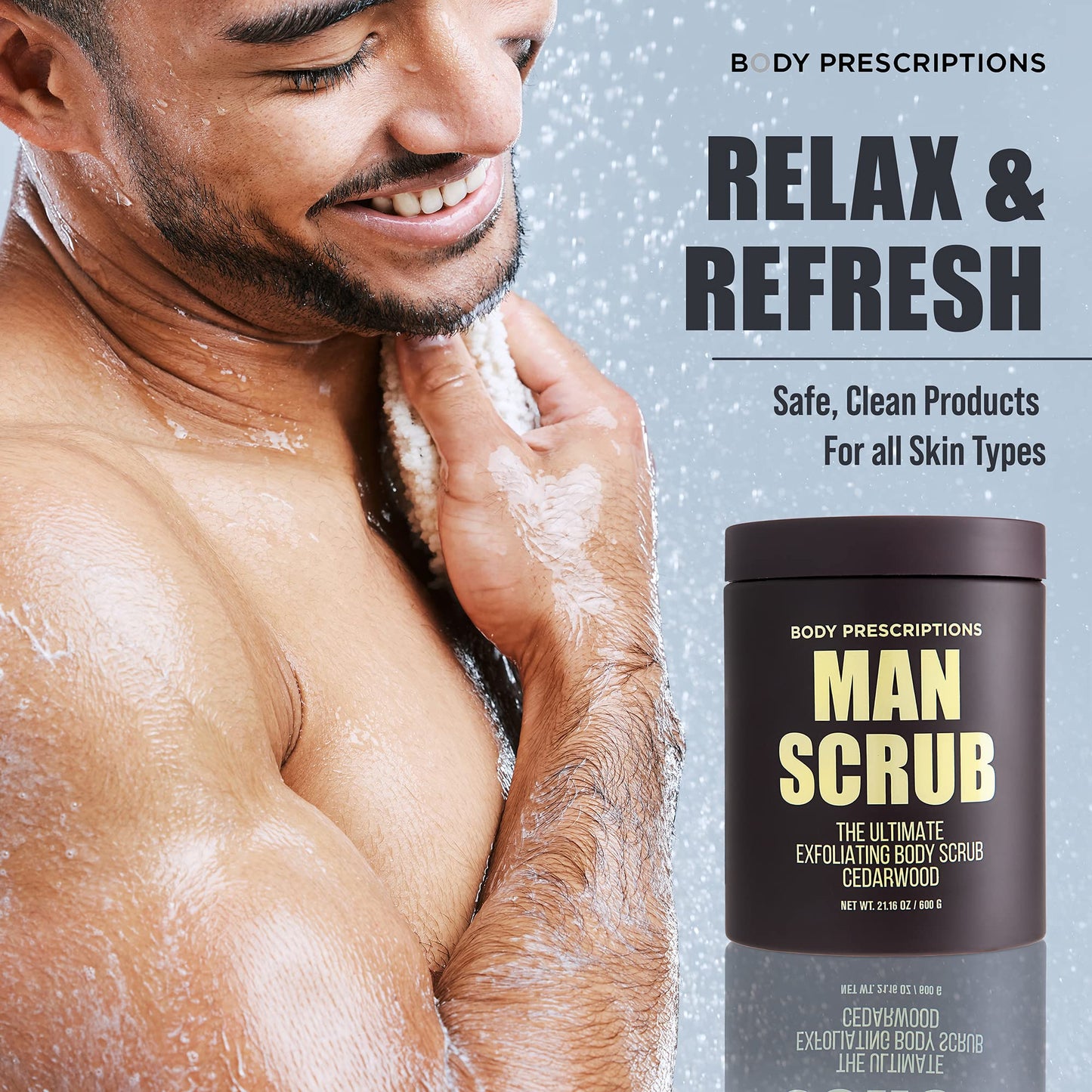 Body Prescriptions Men’s Exfoliating Body Scrub – Ultimate Skin Cleansing Wash in Jar with Twist-Top Lid, For All Skin Types, 21 Ounce (Pack of 2), Cedarwood