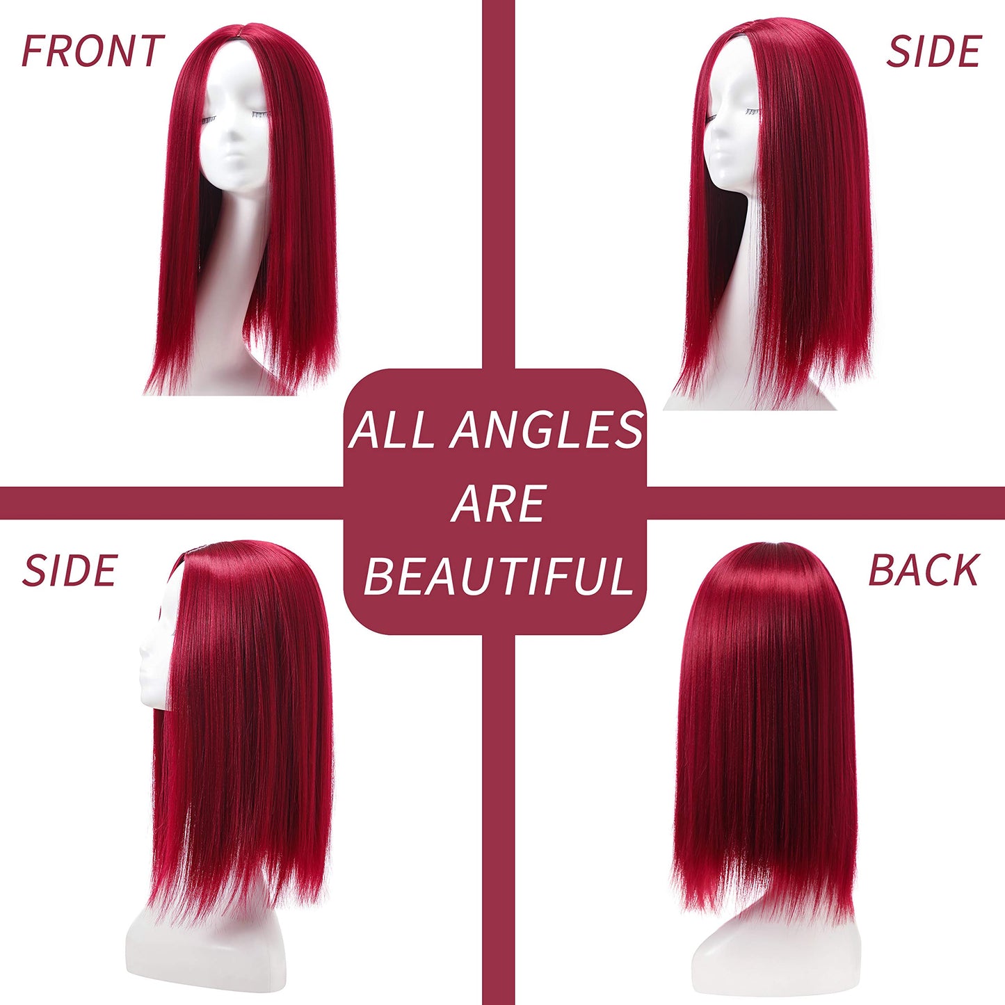 MSMY Colorful Wig Women's Long Straight Wigs Synthetic Wigs Long Straight Wigs for Women Heat Resistant Pastel Cosplay Wig (RED)