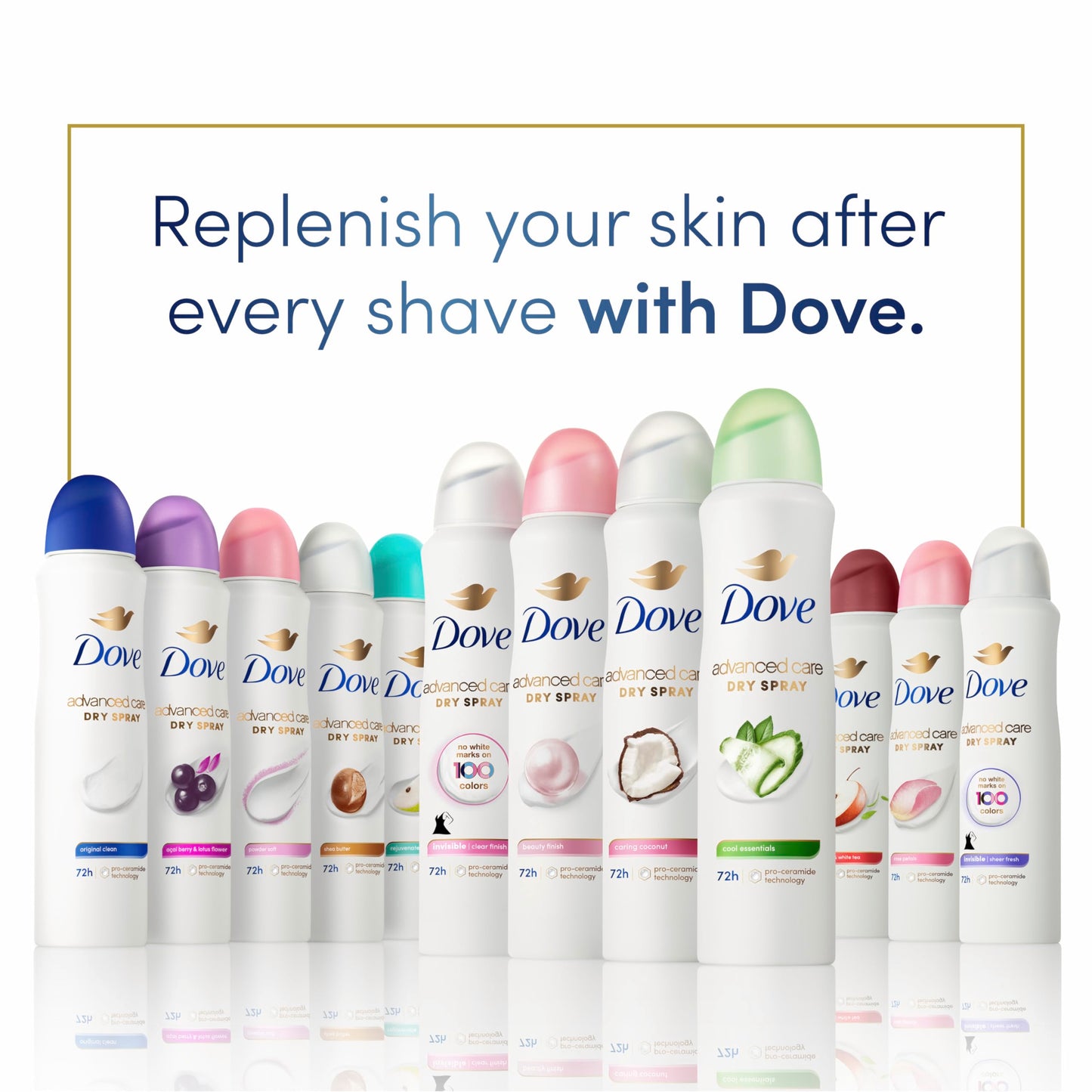 Dove Advanced Care Antiperspirant Deodorant Spray Powder Soft Pack of 12 to help skin barrier repair after shaving 72hour antiperspirant deodorant for soft underarms with boosted ceramide levels 3.8oz