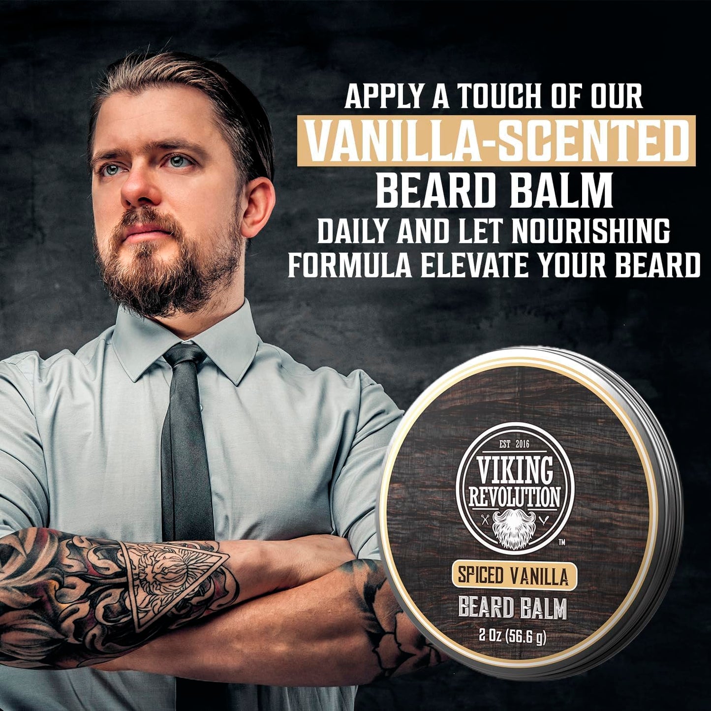 Viking Revolution Spiced Vanilla Beard Balm - Beard Butter with Argan Oil, Beard Softener for Men with Jojoba Oil - Beard Moisturizer for Men with Beeswax - Beard Wax for Men (2oz, 1 Pack)