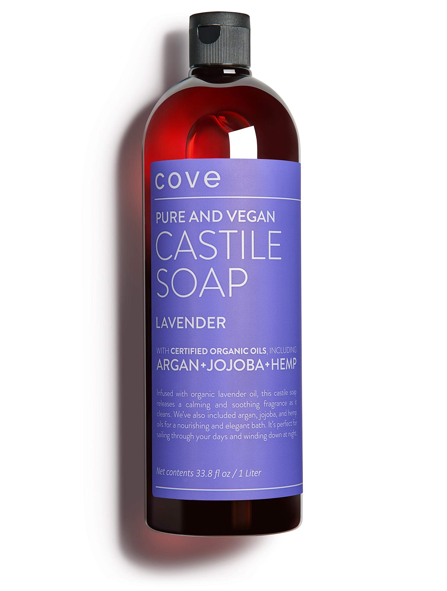 Cove Castile Soap Lavender - 1 Liter / 33.8 fl oz - Organic Argan, Jojoba, and Hemp Oils