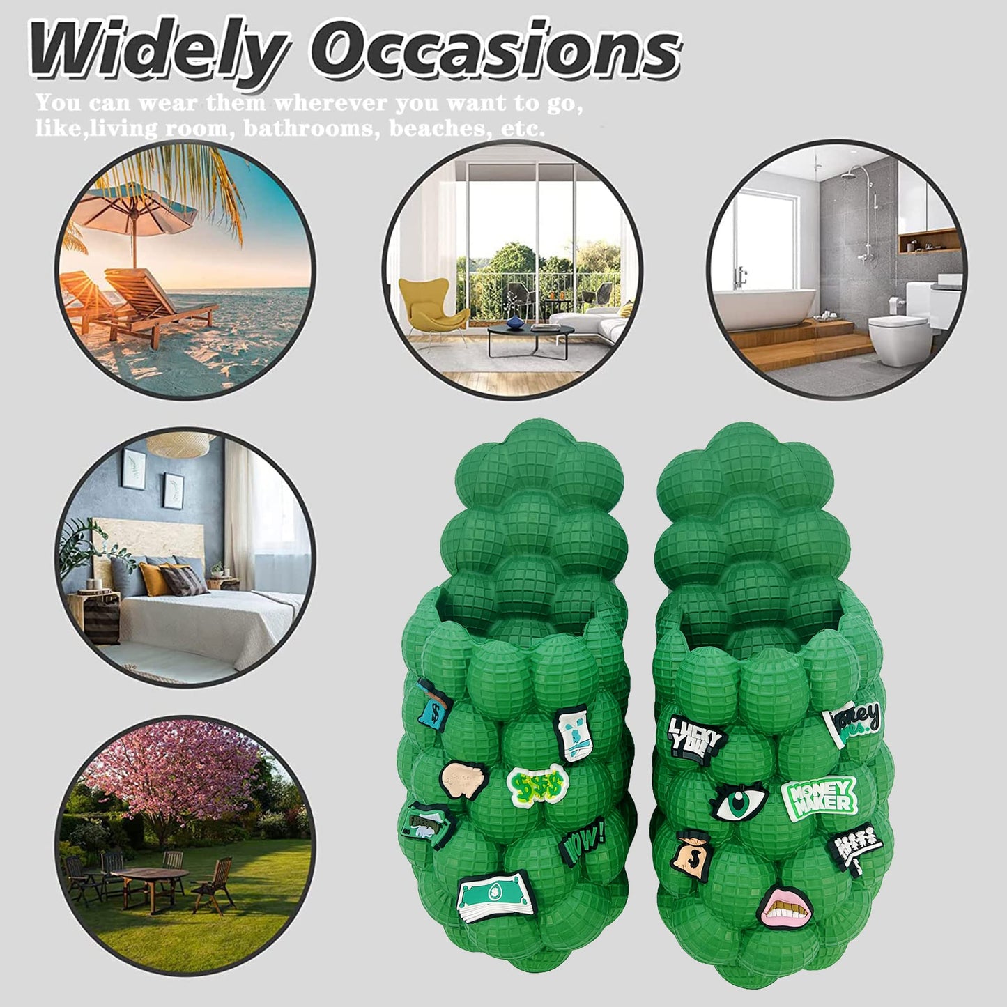 Bubble Slides, Bubble Slippers, Massage Bubble Slides Slippers for Women Men, Funny Lychee Non-slip Spa Slippers, Soft Pillow Stress Relief Slides, Reflexology Sandals for Ladies Slides (10-11WOMEN/8.5-9.5MEN, DIY-Green, numeric_10)