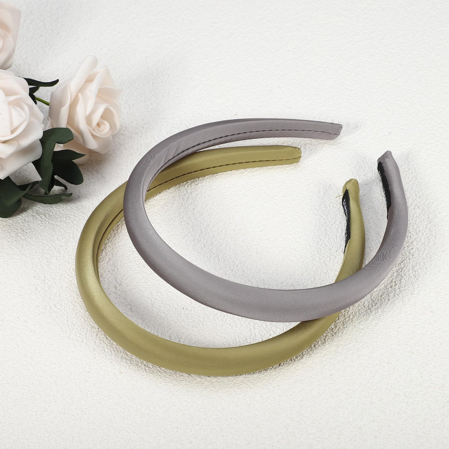 VOCOSTE 2 Pcs Solid Simple Silk Headbands, Fashion Hair Hoop for Women, Anti Slip Hair Accessories, Grey, Green, 0.59" Wide