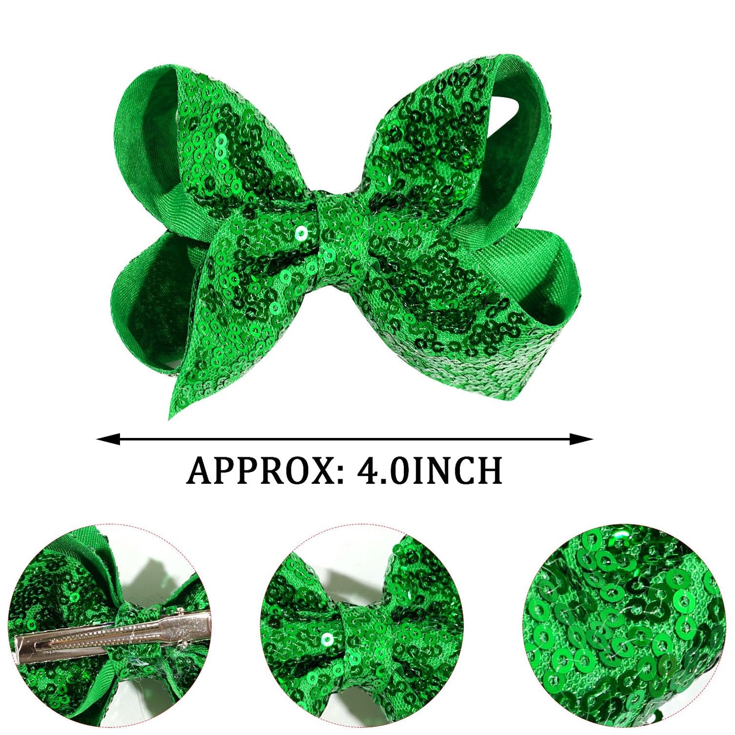 2 PCS 4 Inch Sequins Hair Bows Alligator Hair Clip Hair Barrettes Accessories for Women Teens Girls Kids (Green)