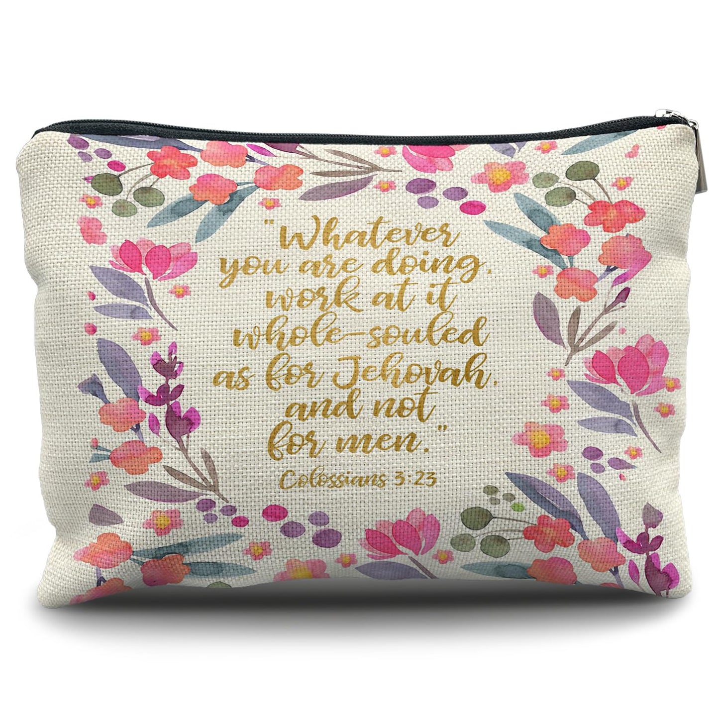 Nogrit Christian Inspirational Makeup Bag Cosmetic Bags for Women, Floral Makeup Bag, Christian Gifts for Women Faith, Religious Bible Verse Small Makeup Cosmetic Bag for Purse, Colossians 3:23