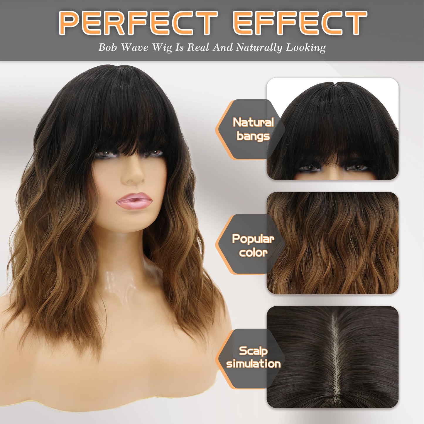 MOSINA bob wig with Bangs for Women,Black mixed with brown Wig,14" synthetic bob wigs,Heat Resistant Fiber Wig for Suitable for work, parties and other occasions Use………