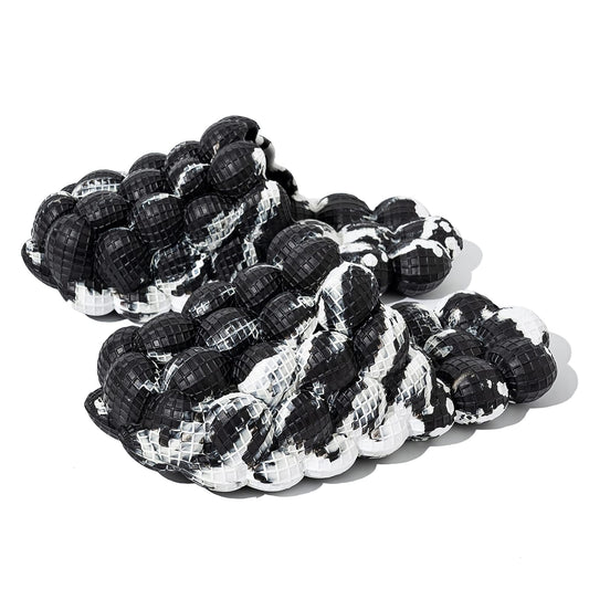 Bubble Slides, Bubble Slippers, Massage Bubble Slides Slippers for Women Men, Funny Lychee Non-slip Spa Slippers, Soft Pillow Stress Relief Slide, Reflexology Sandals for Ladies Slides (Black White, numeric_10)