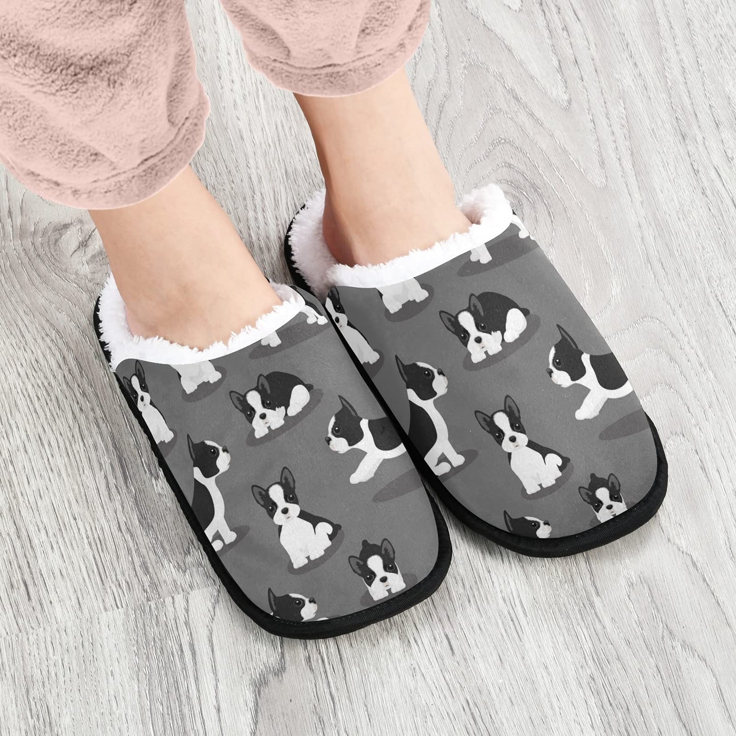 Boston Terrier Dog House Spa Slippers Cute Puppy Womens Mens Slippers Home Slipper Memory Foam Closed Toe Slipper Non Slip for Hotel Bedroom Travel Shoes L