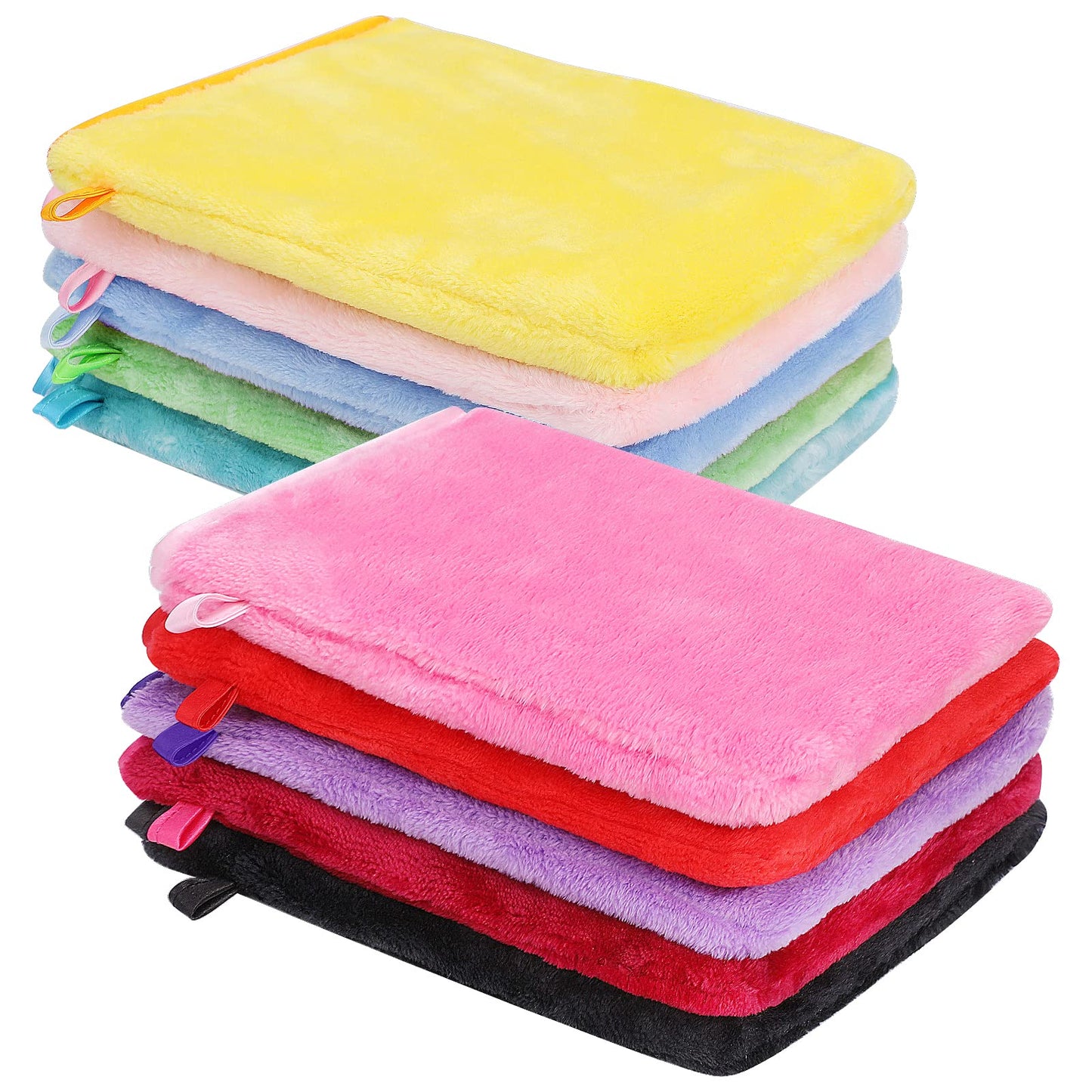 PHOGARY 10 PCS Microfiber Body Wash Mitts, Flannel Soft Face Mitten, Bath Spa Cloth, Reusable Makeup Remover Mitt Gloves, European Style Wash Cloth, 6×8inch, 10 Colors