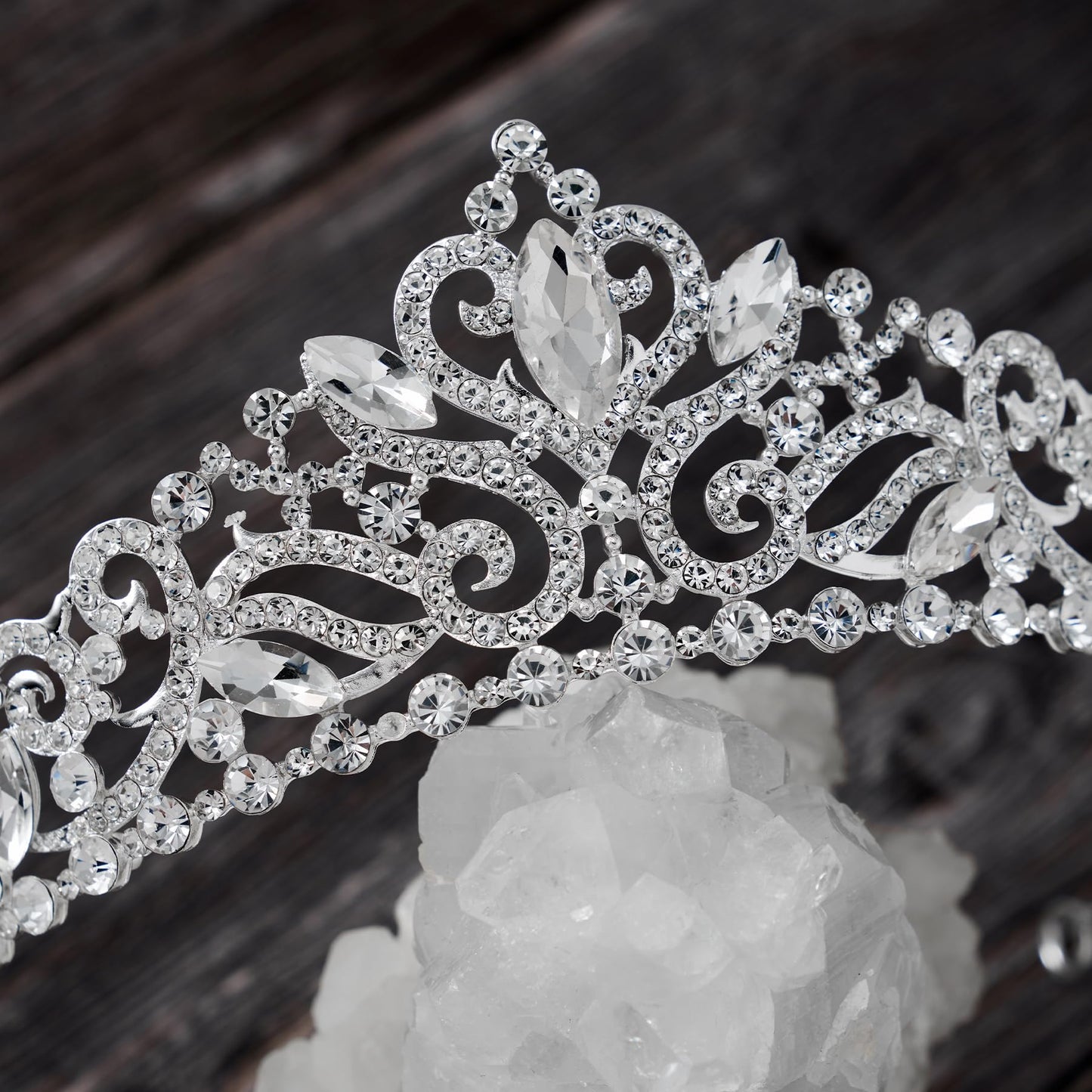 SWEETV Princess Tiara for Women, Crystal Wedding Tiaras for Bride, Silver Crown for Birthday Quinceanera Pageant Party Prom,Costume Hair Accessories Gift,Silver