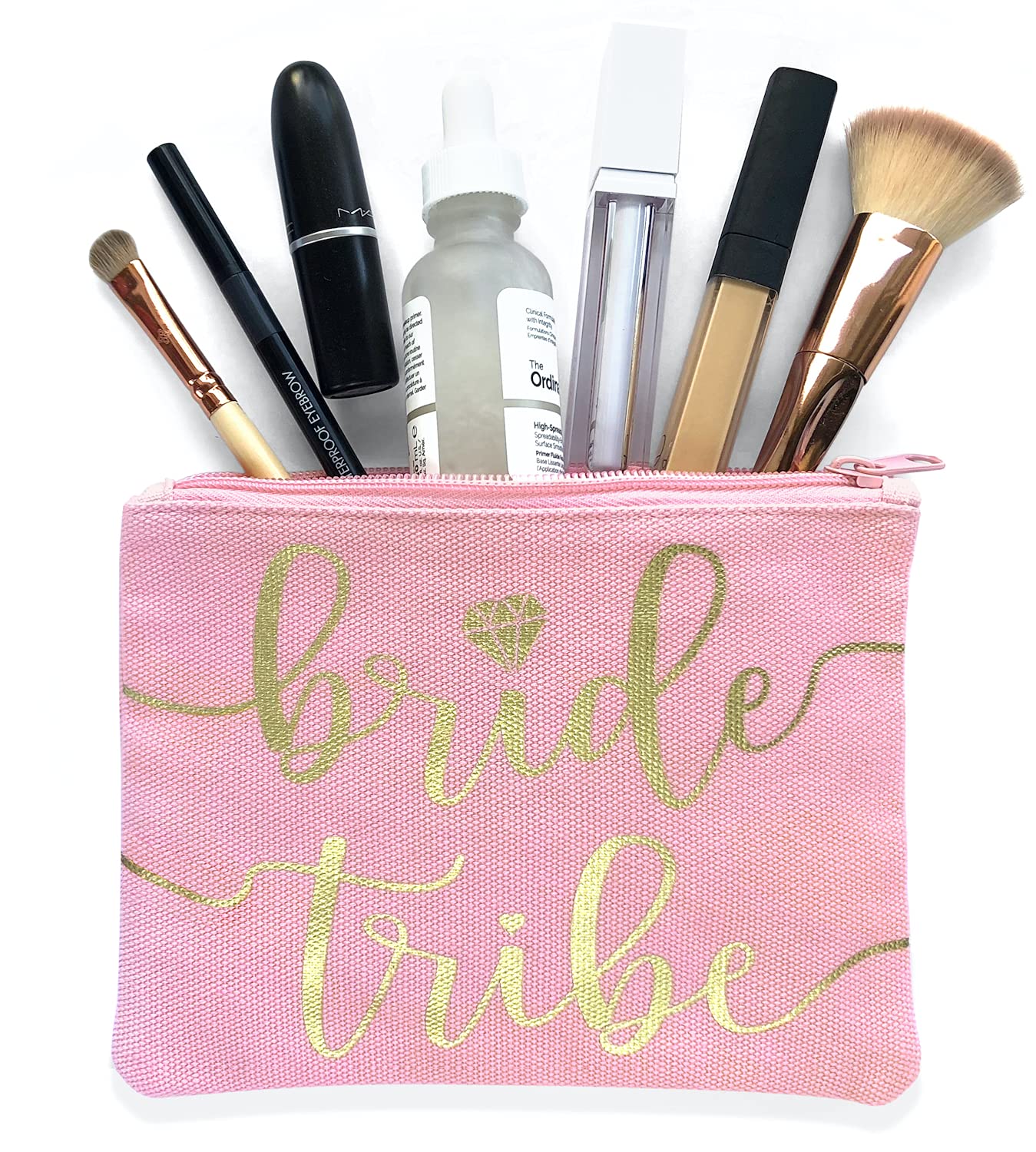 Bride Tribe Makeup Bags - Bridesmaid Favor for Bachelorette Party, Bridal Shower, Wedding. Cosmetics/Toiletries Bag, Wedding Survival Kit, Hangover Kit, Keepsake (3pc Bride Tribe, Blush)