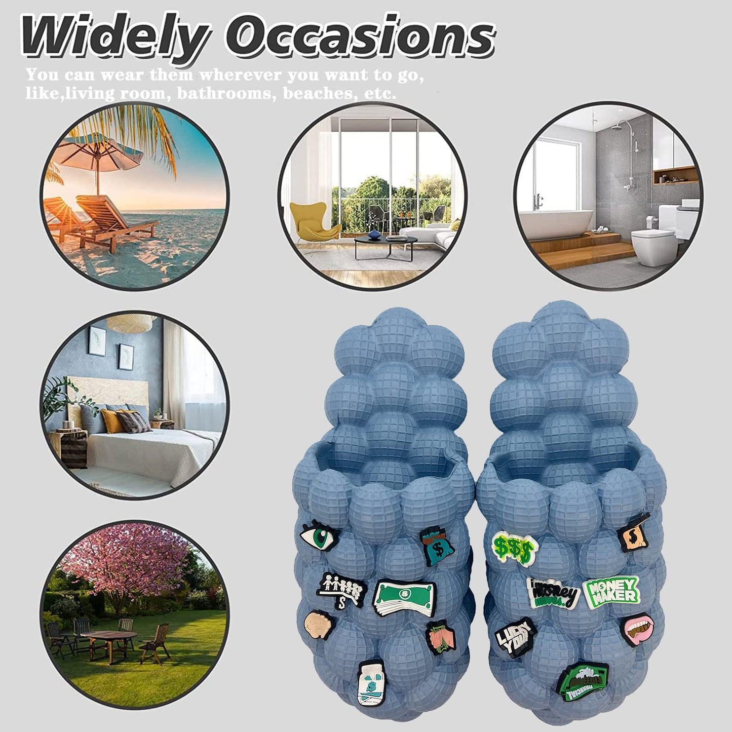 Bubble Slides, Bubble Slippers, Massage Bubble Slides Slippers for Women Men, Funny Lychee Non-slip Spa Slippers, Soft Pillow Stress Relief Slide, Reflexology Sandals for Ladies Slides (10-11WOMEN/8.5-9.5MEN, DIY-Blue, numeric_10)