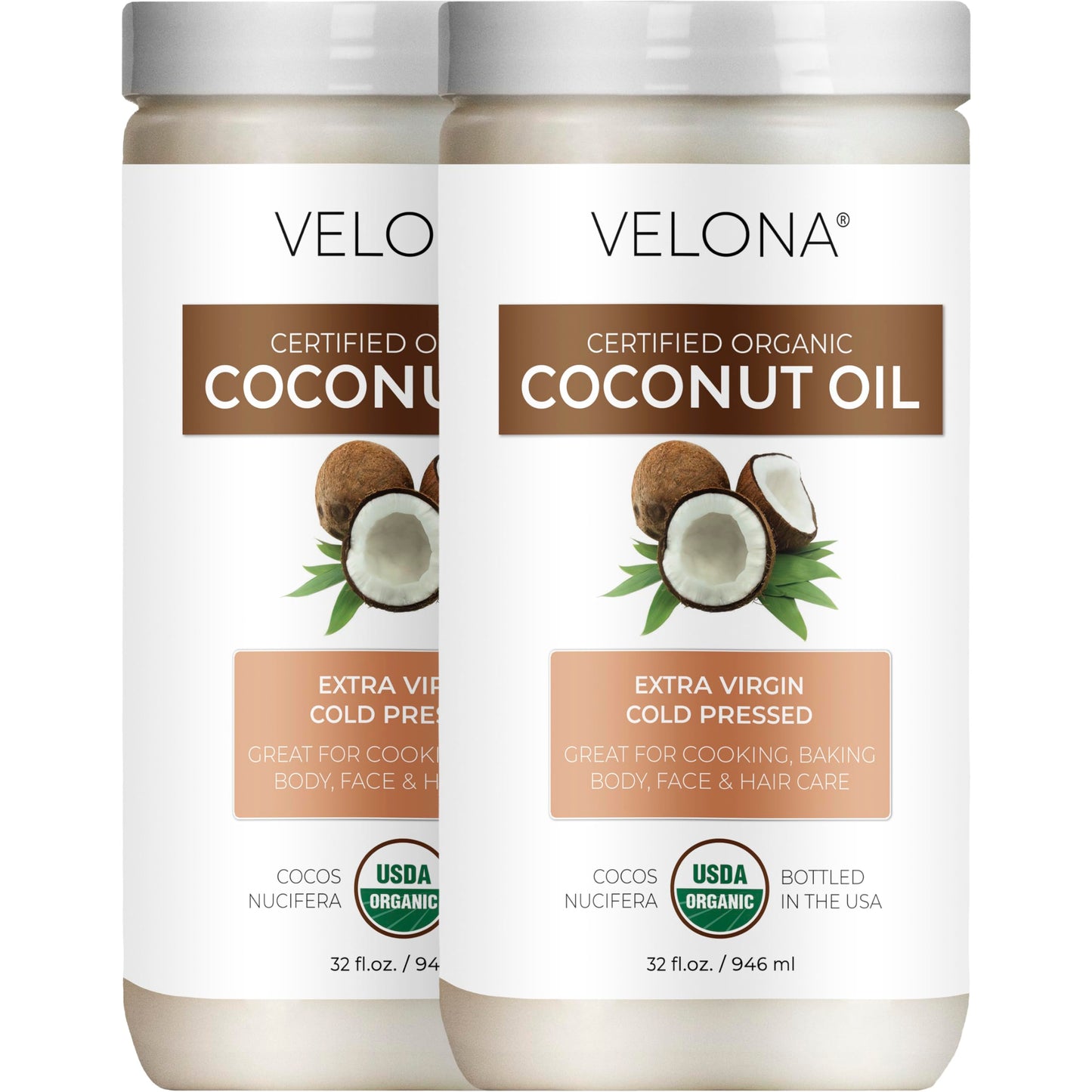 Velona USDA Certified Organic Coconut Oil Extra Virgin - 64 fl oz | Food and Cosmetic Grade | in jar | Extra Virgin, Cold Pressed