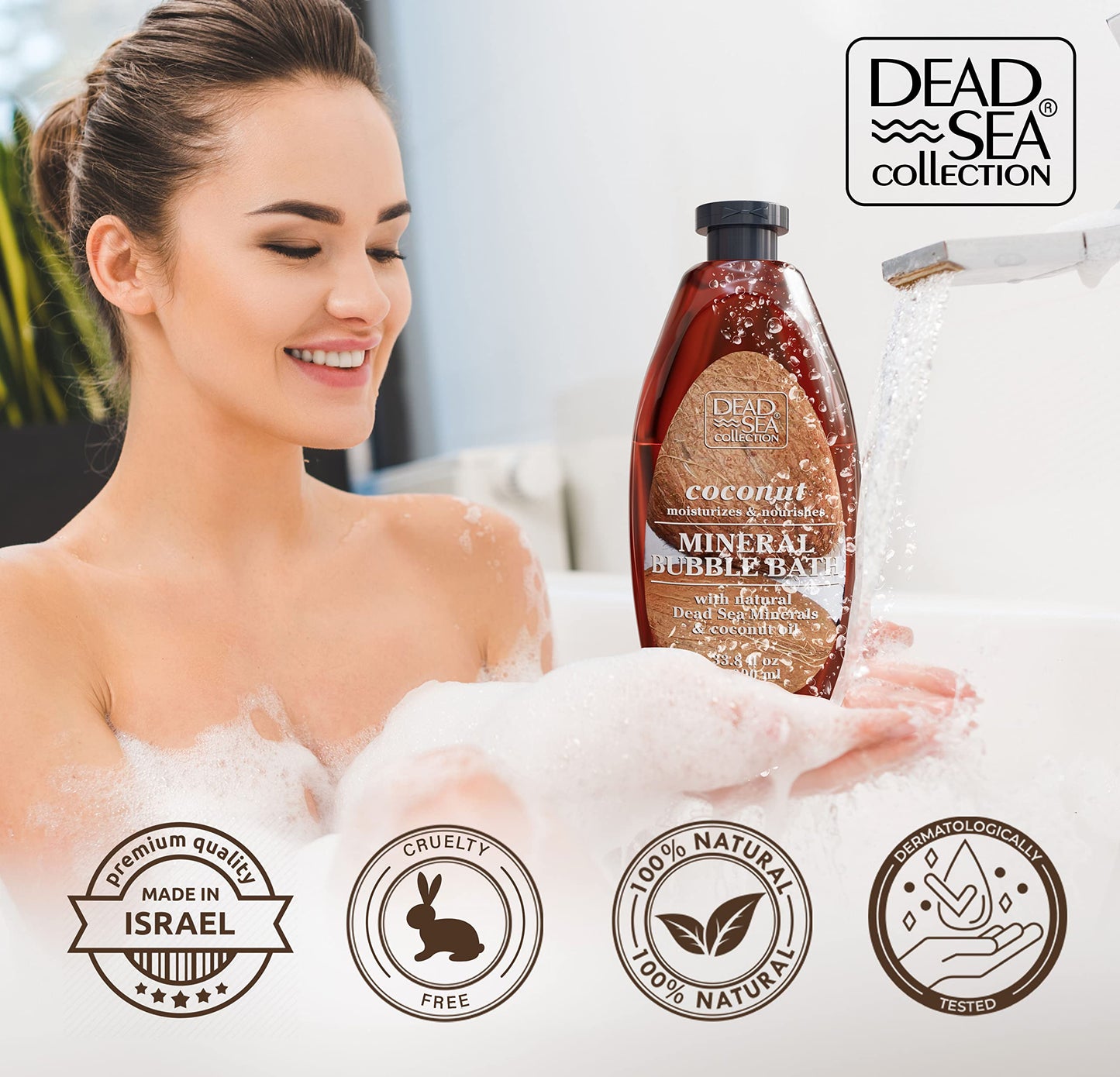 Dead Sea Collection Bubble Bath for Women and Men - with Coconut Oil and Pure Minerals - Nourishing and Moisturizing Skin - Pack of 2 (67.6 fl.oz)