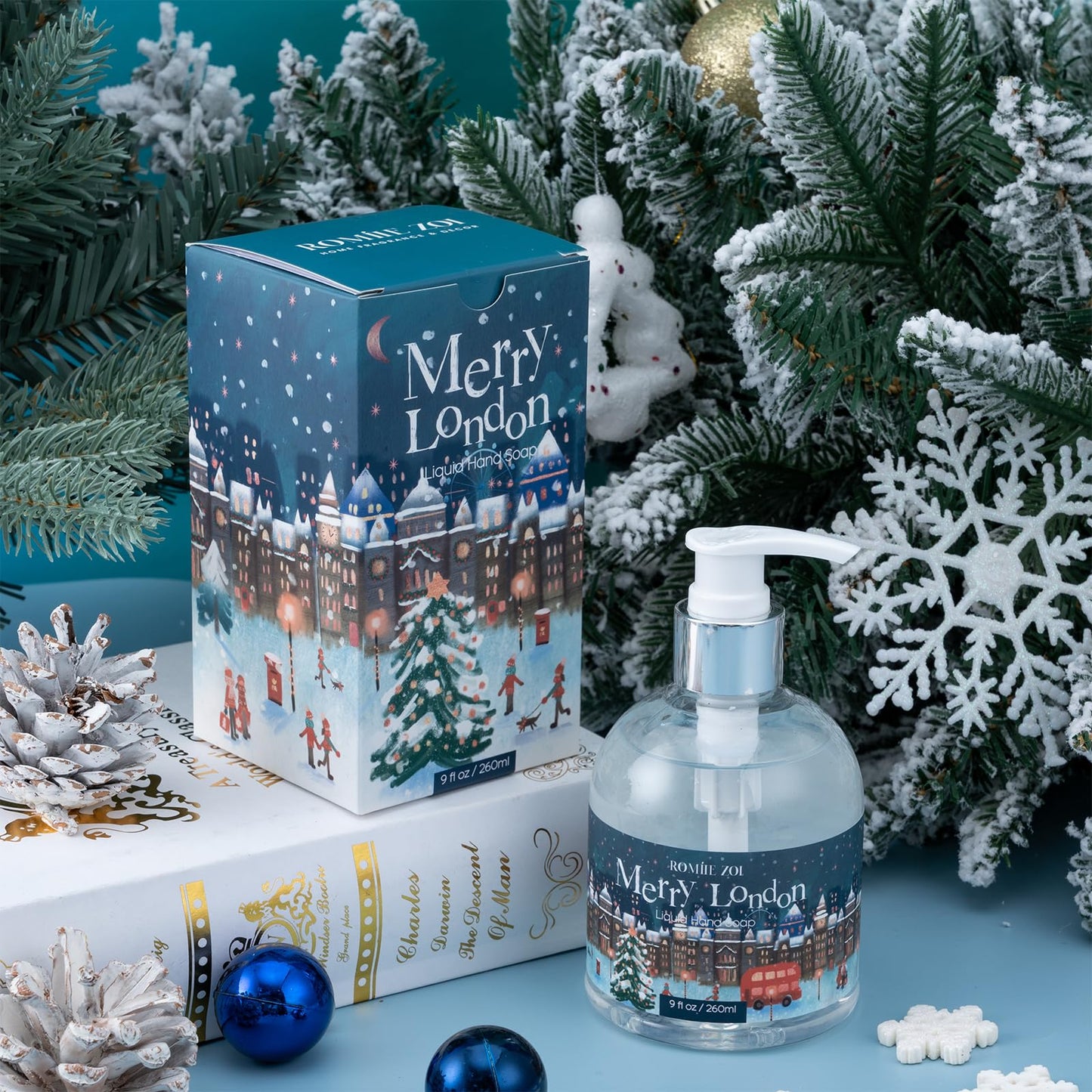 ROMIIE ZOI Christmas Liquid Hand Soap with Gift Box - Merry London, Infused with Cedar & Juniper Aroma - 260ml/ 9 fl.oz（Pack of 3）