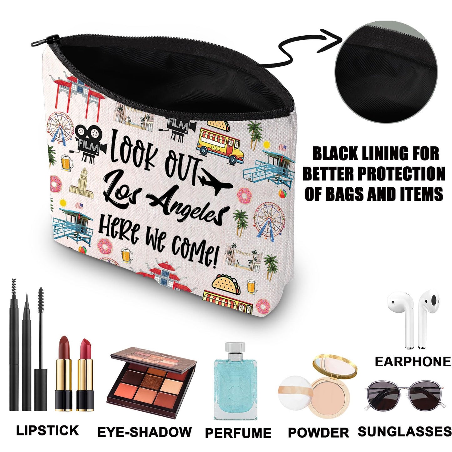 JNIAP Los Angeles Makeup Bag Los Angeles Trip Gifts Los Angeles Travel Bag Los Angeles Toiletry Bag Los Angeles Travel Gifts (look out los angeles)