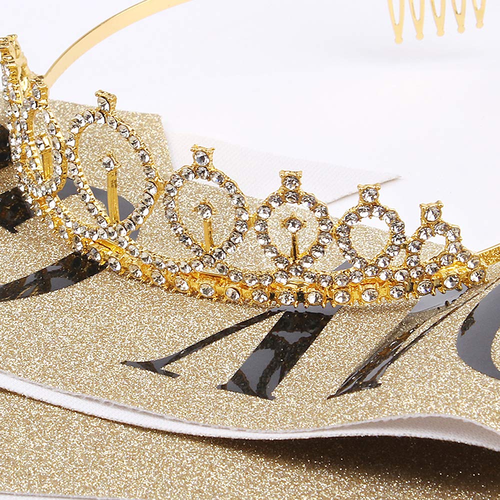 Birthday Crown, Didder Gold Birthday Girl Sash & Rhinestone Tiara Set, Birthday Tiara Birthday Crowns for Women Birthday Sash and Tiaras for Women Girls Birthday Gifts Party Accessories