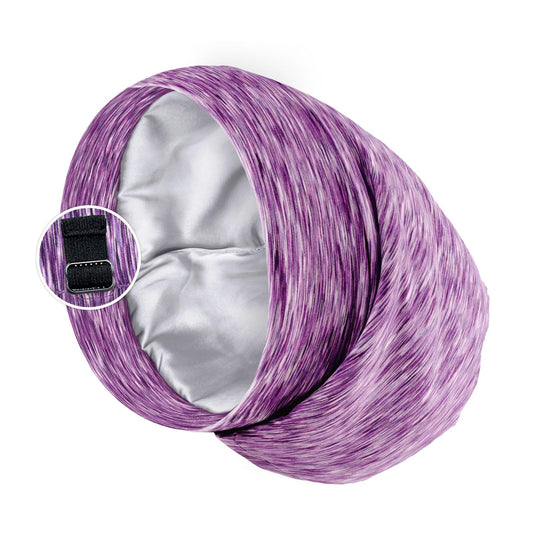 Satin Lined Sleep Cap Bonnet for Curly Hair and Braids, Stay On All Night Hair Wrap with Adjustable Strap for Women and Men, Purple Type2, Pack of 1