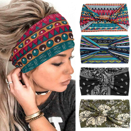 Acenail Wide Headbands Women Turban Knotted Headband Elastic Non Slip Hairbands African Head Bands Cotton Workout Head Wraps Bohemian Head Band Running Sports Hairband Yoga Head Scarfs Boho Hair Accessories for Women and Girls Pack of 4 (#5 Fashion)