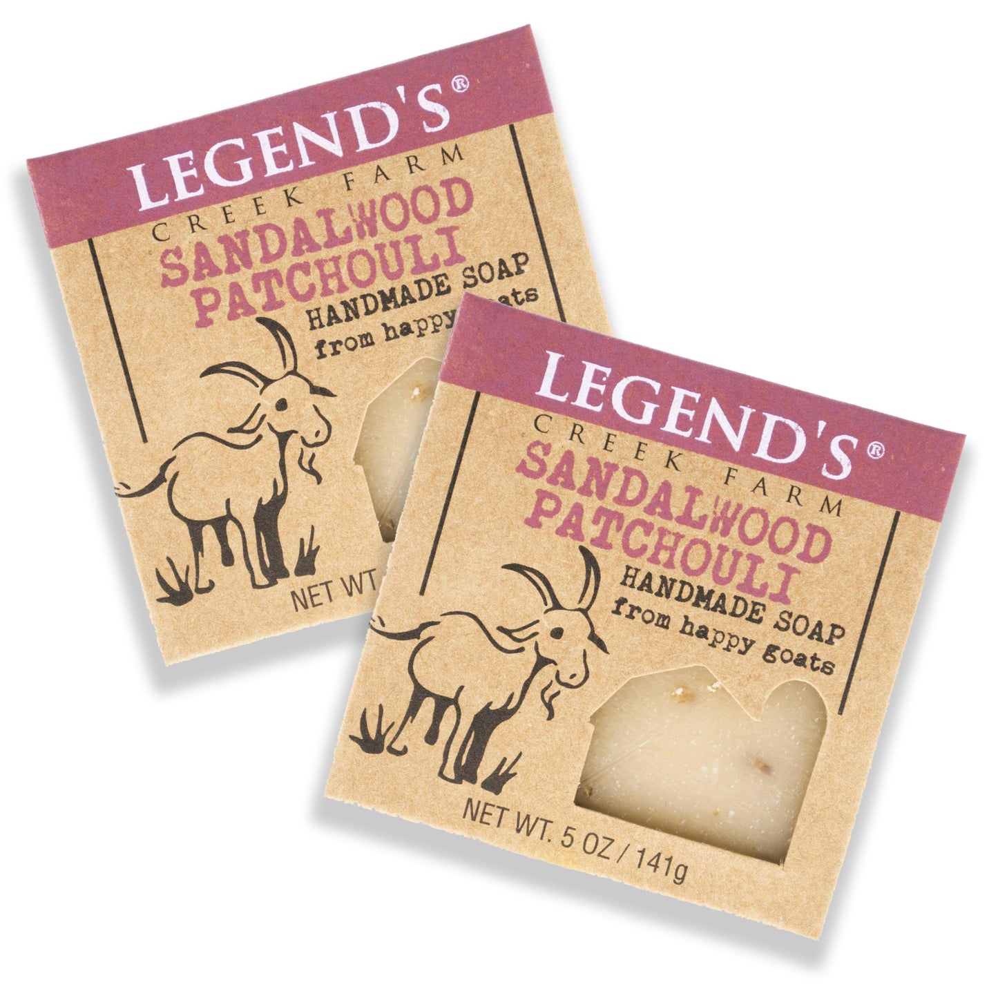 Legend's Creek Farm Goat Milk Soap - Cleansing Moisturizing Soap Bar for Hands and Body - 5 Oz Creamy Lather, Nourishing, Gentle Natural Soap for Sensitive Skin (Sandalwood Patchouli, Pack of 2)