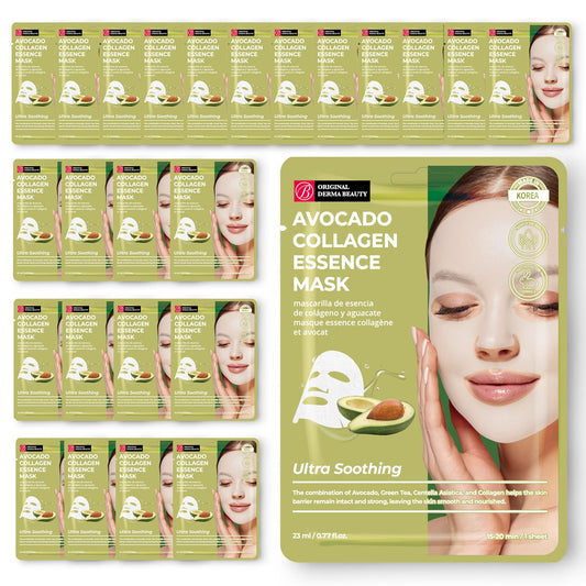 Innerest Original Derma Beauty Collagen Face Masks 24 PK Ultra Soothing Avocado Face Mask Skin Care Sheet Masks Set for Beauty & Personal Care Korean Face Mask