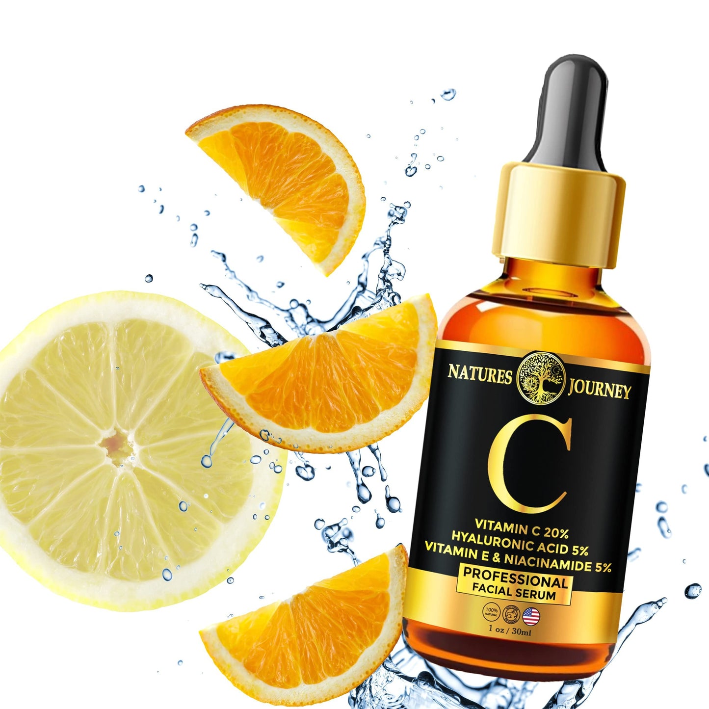 UMB Natures Journey Vitamin C Facial Serum - 1 oz Hyaluronic Acid, Radiant Glow, Anti-Wrinkle, Fine Line Minimizer, Anti-Aging, Acne Control, Skin Tone Corrector, Hydration Boost