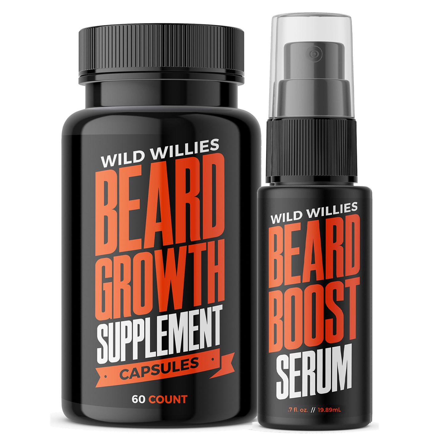 Wild Willies Beard Boost Serum and Growth Supplement Kit for Thicker and Fuller Beard for Beard Enthusiasts, Unscented, 31 Day Supply of Vitamins, Made in USA, 1 fl oz