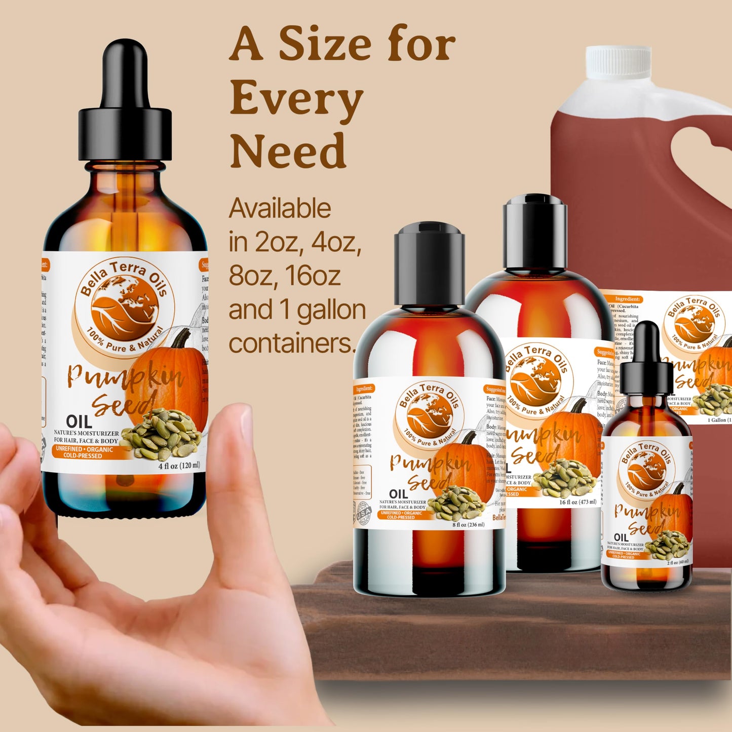 Bella Terra Oils - Organic Pumpkin Seed Oil 4oz - A Rendezvous with Organic Pumpkin's Nutritional Delight, Abundant in Vitamin C & E, The Epitome of Skin Purity