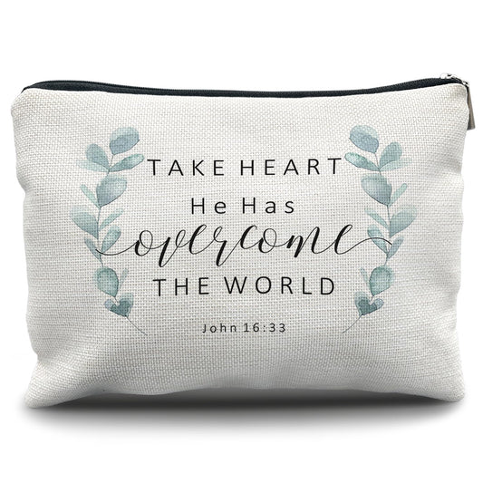 Nogrit Christian Inspirational Makeup Bag Cosmetic Bags for Women, Christian Gifts for Women Faith, Religious Bible Verse Small Makeup Cosmetic Bag for Purse, John 16:33