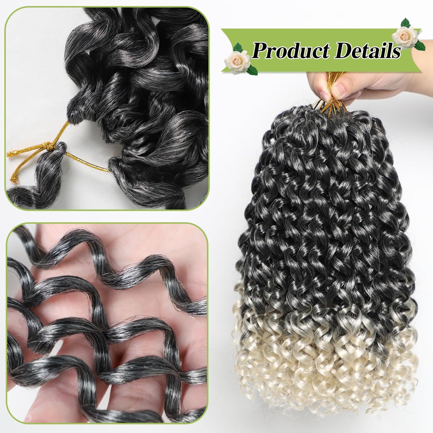 VIOLET 10Inch Gogo Curl Crochet Hair 8Packs Short Water Wave Crochet Hair Loose Wave Crochet Hair for Black Women(10 Inch, Packs of 8, T1B/Gray)