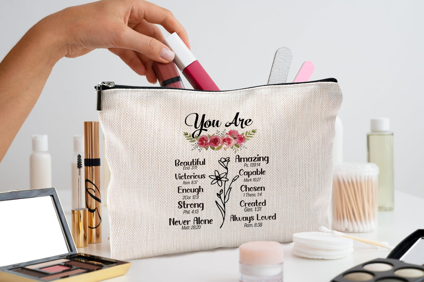 QGFM Christian Gifts for Women,Inspirational Makeup Bags for Women,Inspirational Cosmetic Bags With Zipper,Inspirational Christian Gifts,Christian Makeup Bag for Women