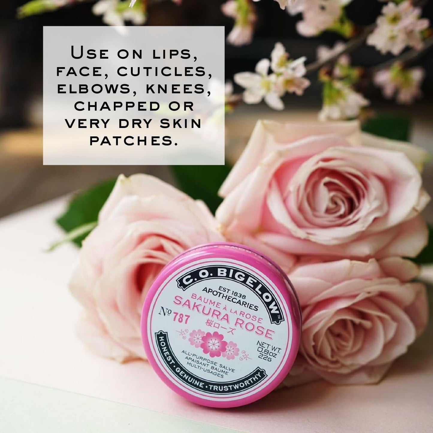 C.O. Bigelow All Purpose Salve Lip Balm Tins, Sakura Rose Salve Pack of 3 for Chapped Lips & Dry Skin - Moisturizing Lip, Cuticle and Skin Salves, 0.8 oz each