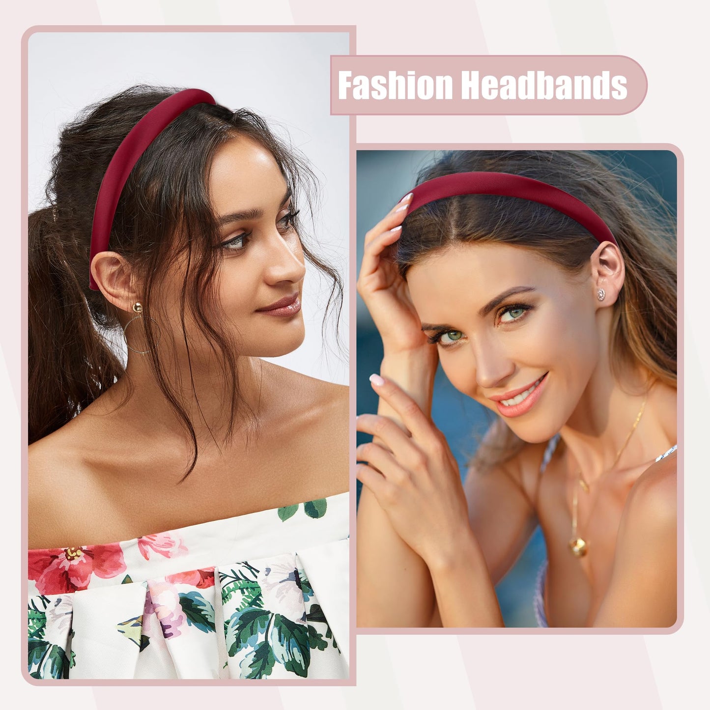 VOCOSTE 2 Pcs Solid Simple Silk Headbands, Fashion Hair Hoop for Women, Anti Slip Hair Accessories, Red, Black, 0.59" Wide