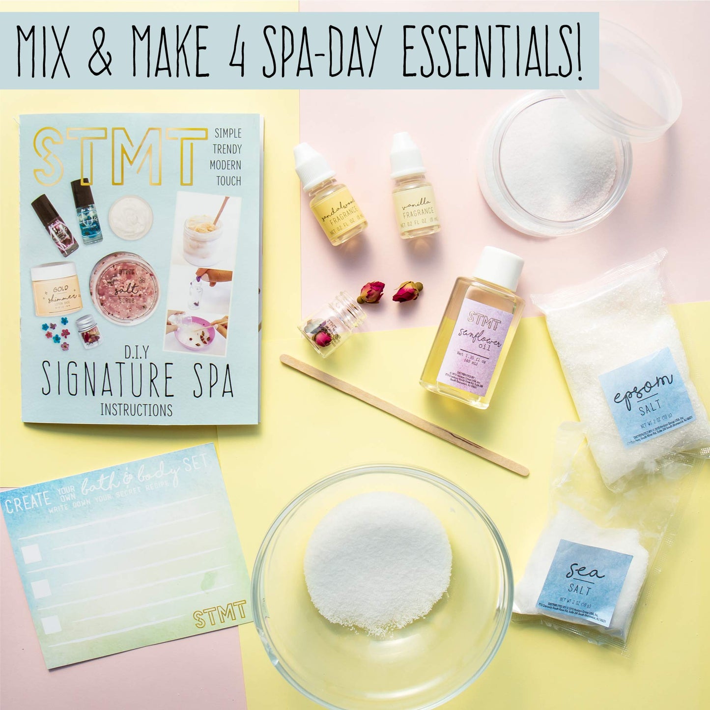 STMT DIY Signature Spa Set by Horizon Group USA, Mix & Make Your Own Spa Supplies with Salt Scrubs, Fragrances & Shimmer Lotions. Multicolored