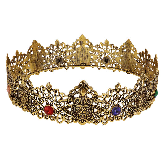 Vintage King Queen Crown Colorful Black Headband for Men Women Prom King Queen Tiara Gift