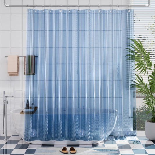 AmazerBath Premium EVA Shower Curtain Clear Blue, Luxury Shower Curtain Blue Jelly-Like Soft, Waterproof Bathroom Shower Curtain with 3 Weighted Stones and 12 Grommets, Recyclable Packaging