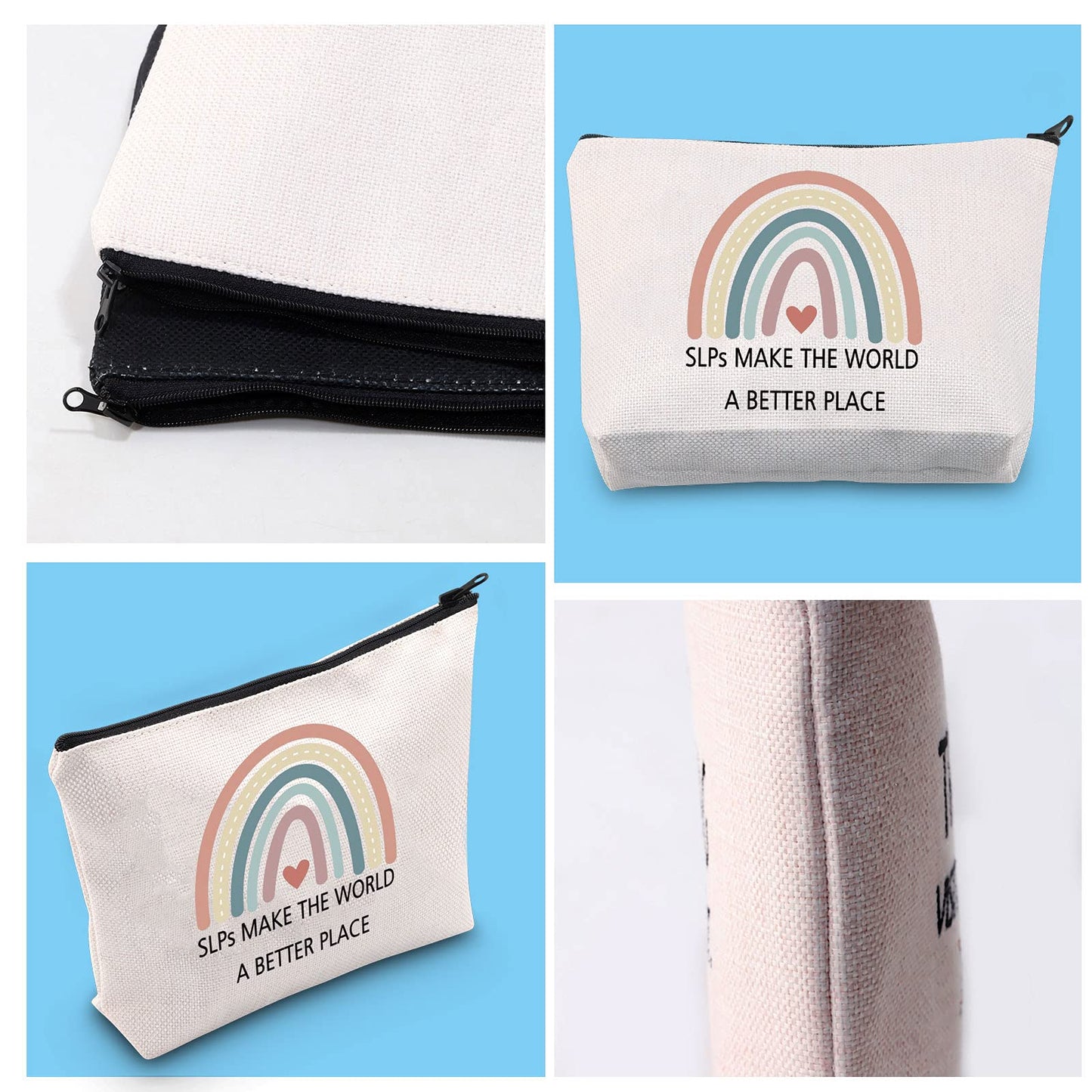 GJTIM SLP Rainbow Zipper Pouch Speech Therapy Gift SLPs Make The World A Better Place Makeup Bag SLP Graduation Gift for Speech Teacher (SLPs Make Makeup)