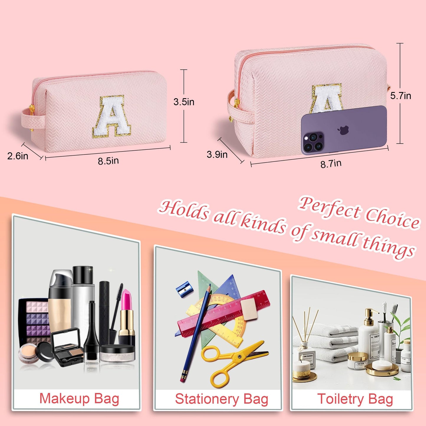 YOOLIFE Birthday Gifts for Women Her, Initial G Travel Cute Makeup Bag Large Make Up Bag Cosmetic Bag for Women Stuff Toiletry Bag Personalized Friends Gifts for Women Teen Girlfriend Mom Sister Pink