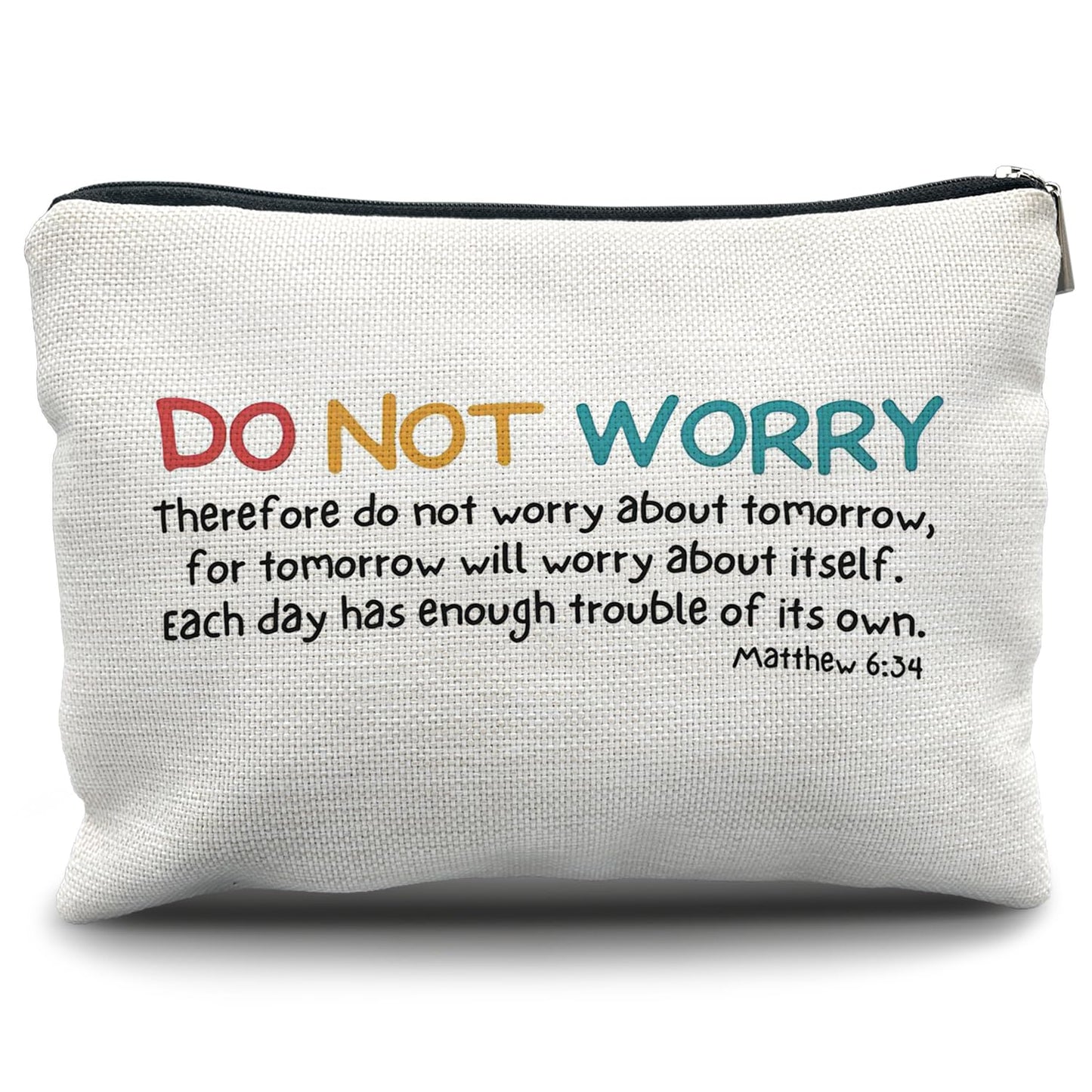 Nogrit Christian Inspirational Makeup Bag Cosmetic Bags for Women, Christian Gifts for Women Faith, Religious Bible Verse Small Makeup Cosmetic Bag for Purse, Matthew 6:34