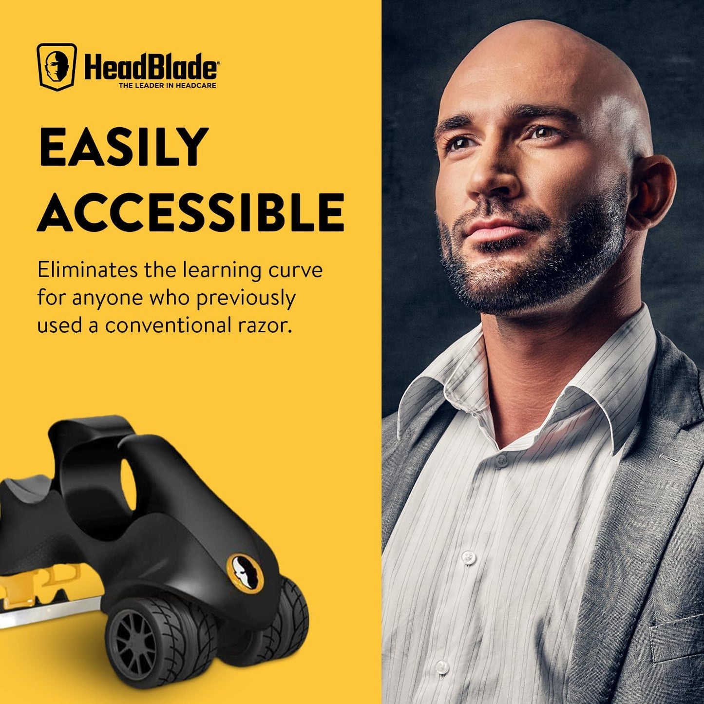 HeadBlade LE ATX Men's Head Shaving Razor - Black - Rigid Body with Multiblade Design and Non Slip Rubber Ring for Easy Reach, Close Shave