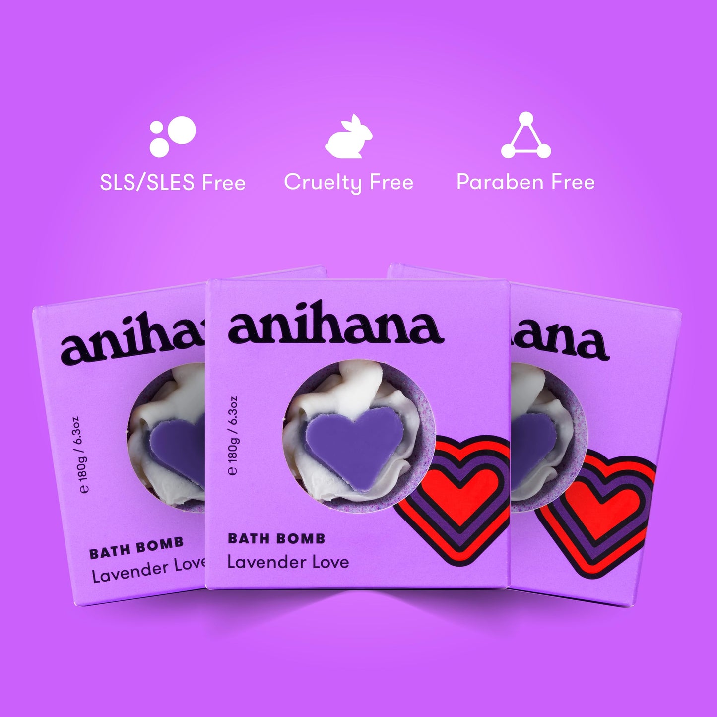 ANIHANA Bath Bombs 3 Pack with Coconut Oil Paraben Free Cruelty Free Refreshing Lavender Love Scent 6.3 oz Each