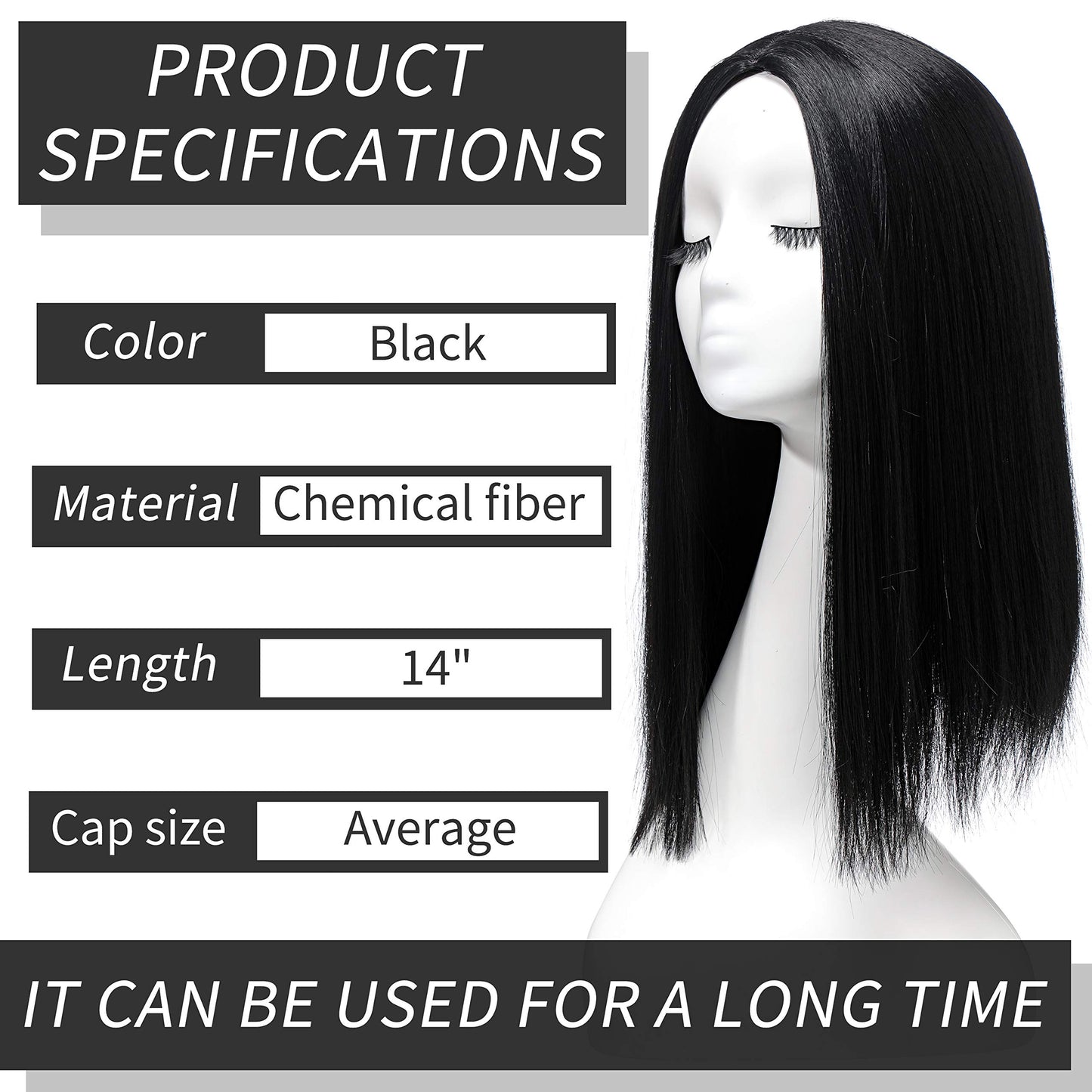 MSMY Colorful Wig Women's Long Straight Wigs Human Hair Wigs Long Straight Wigs for Women Heat Resistant Pastel Cosplay Wig (BLACK)