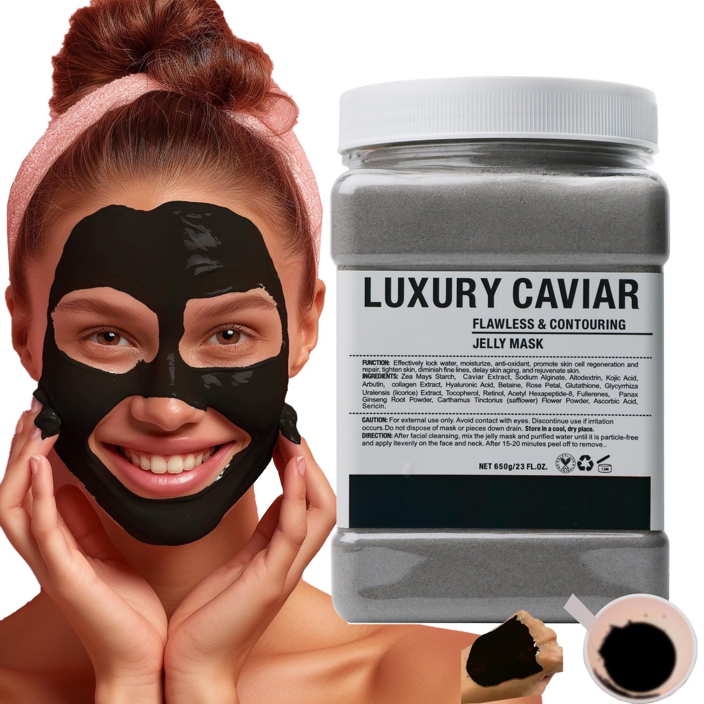 DR MEINAIER Vajacial Hydro Jelly Mask Powder for Face, Jelly Mask for Facials Professional, Jelly Facial Mask for Teens and Women. Jelly face mask. (Luxury Caviar)