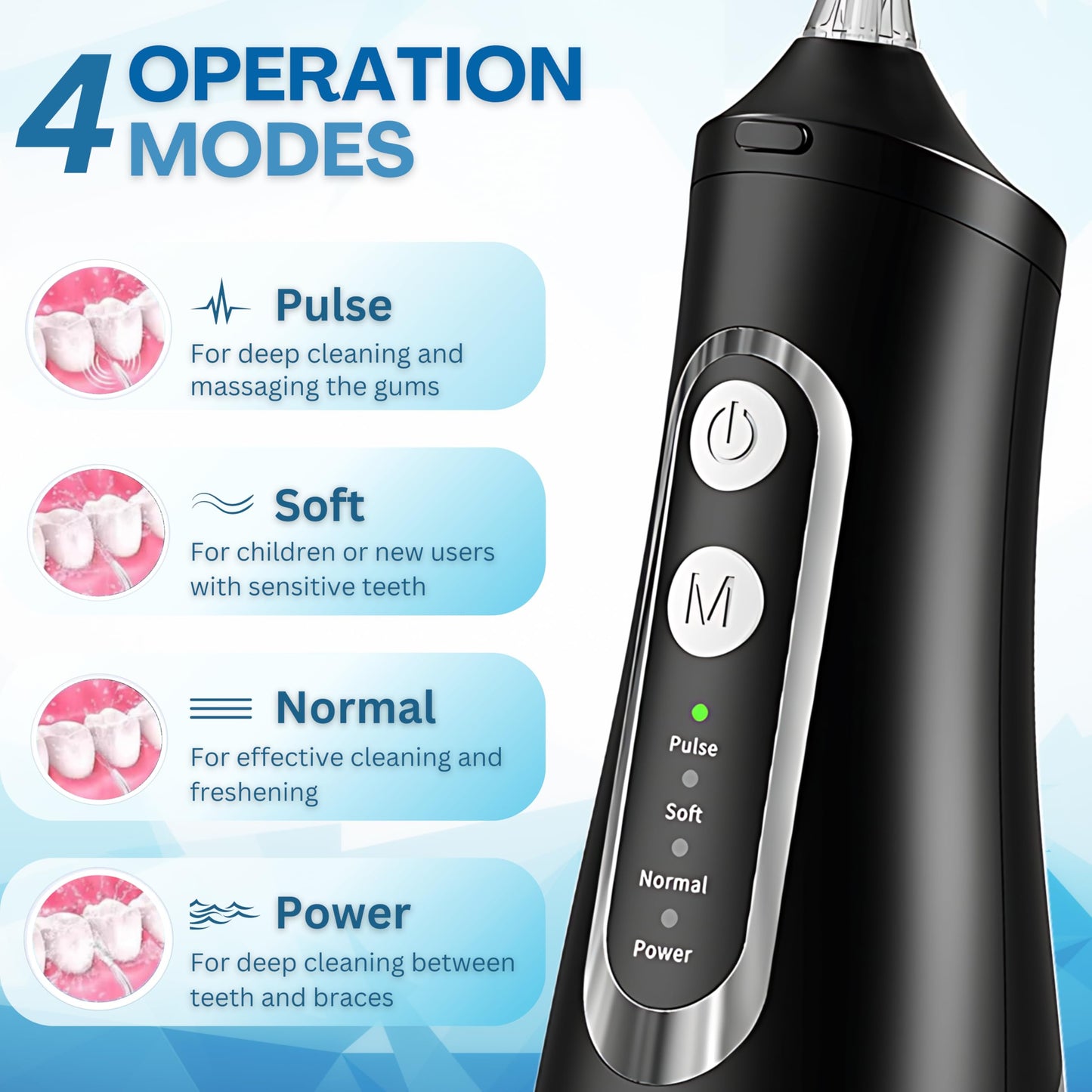 Dental Water Flosser Cordless, 310ML Electric Flosser Rechargeable with 4 Cleaning Modes & 6 Replaceable Jet Tips, IPX7 Waterproof Electric Waterflosser for Teeth Cleaning, Portable Oral Irrigator