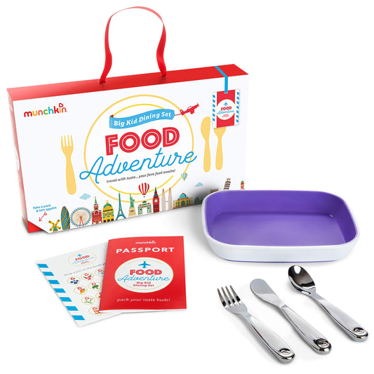 Munchkin® Food Adventure Splash™ Toddler Dining Set, includes Plate and Stainless Steel Utensils, Purple, Gift Set