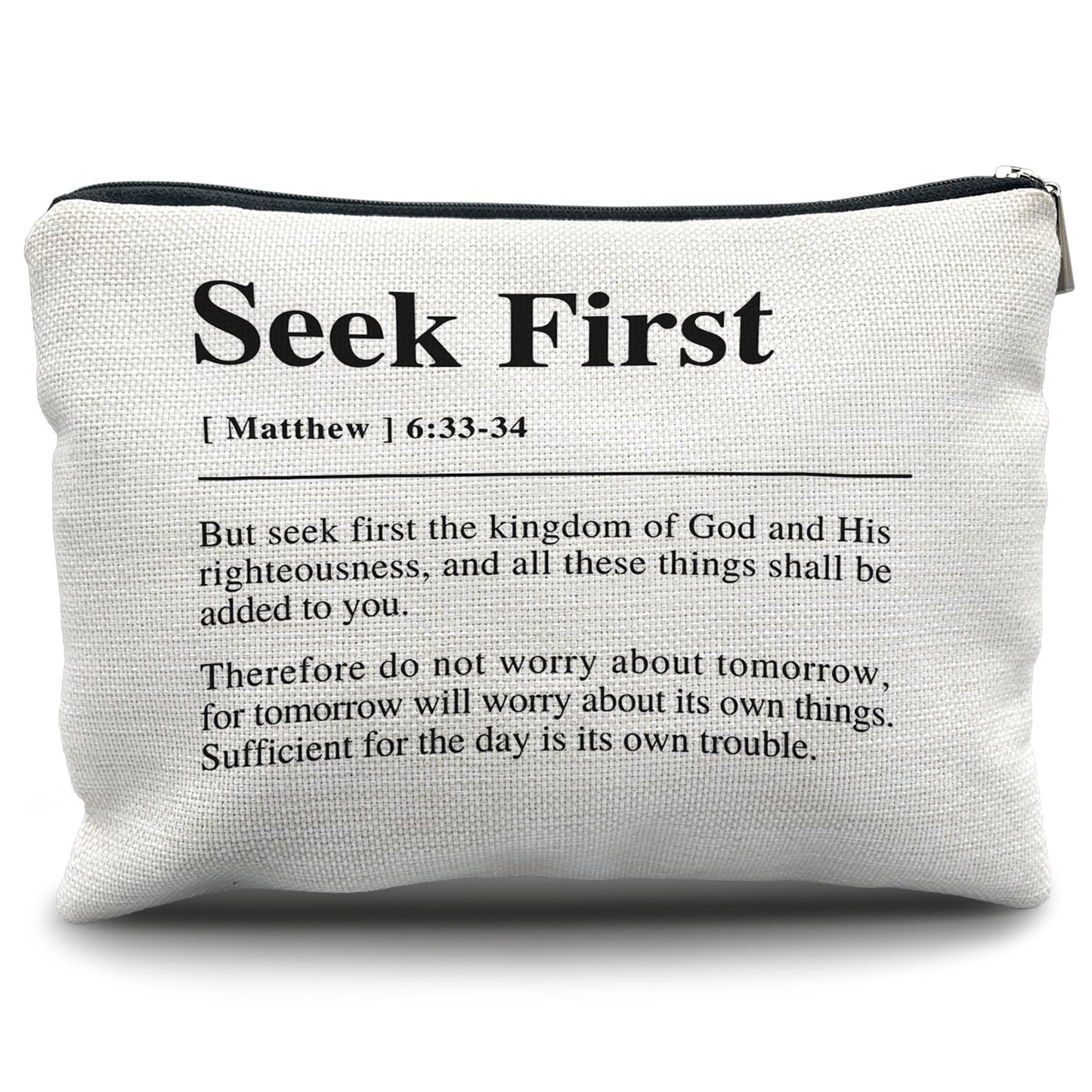 Nogrit Christian Inspirational Makeup Bag Cosmetic Bags for Women, Christian Gifts for Women Faith, Religious Bible Verse Small Makeup Cosmetic Bag for Purse, Matthew 6:33-34