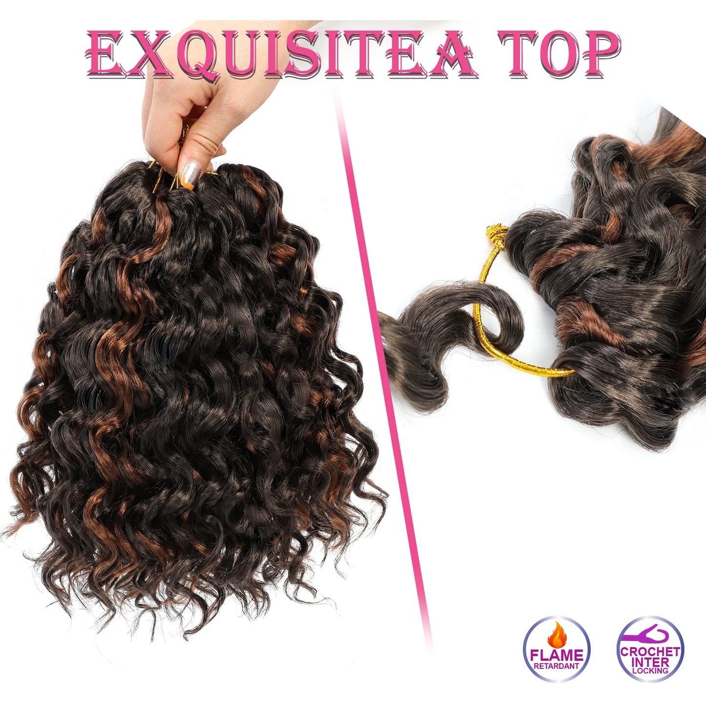 Gogo Curl Crochet Hair 8 Inch Short Curly Crochet Hair for Black Women Beach Curl Water Wave Curly Crochet Braids Hair, Deep Wave Synthetic Braiding Hair Extensions(8 inch P4/30)